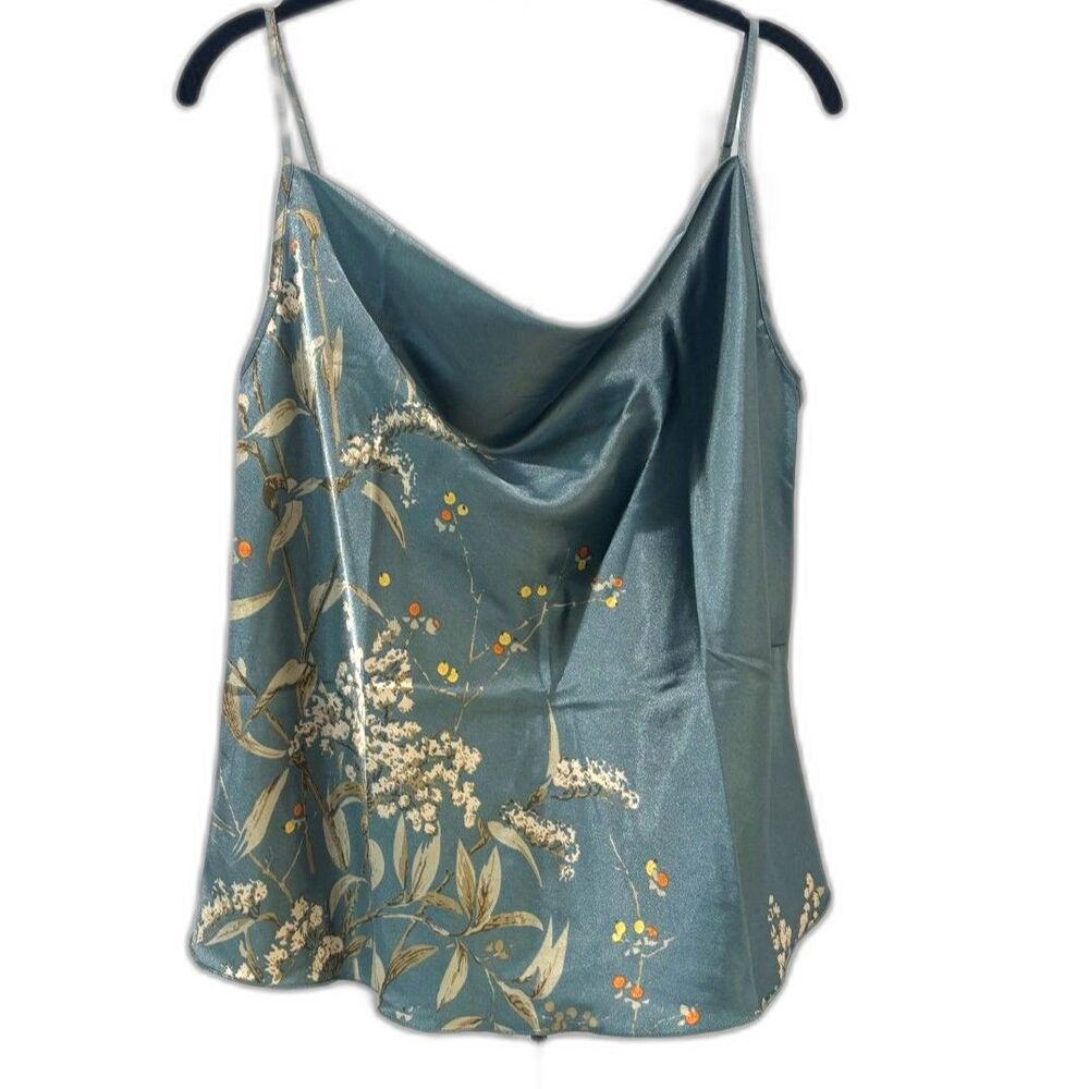 Silky Satin Floral 2 Piece Set XL | Cowl Neck Cami + Wide Leg Pants Cottagecore - Picture 3 of 5